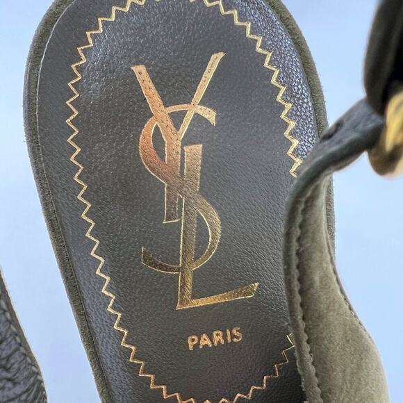 YSL Yves Saint Laurent Olive Suede Fringe Chain Platform Pumps Size 38.5 - Picture 5 of 9